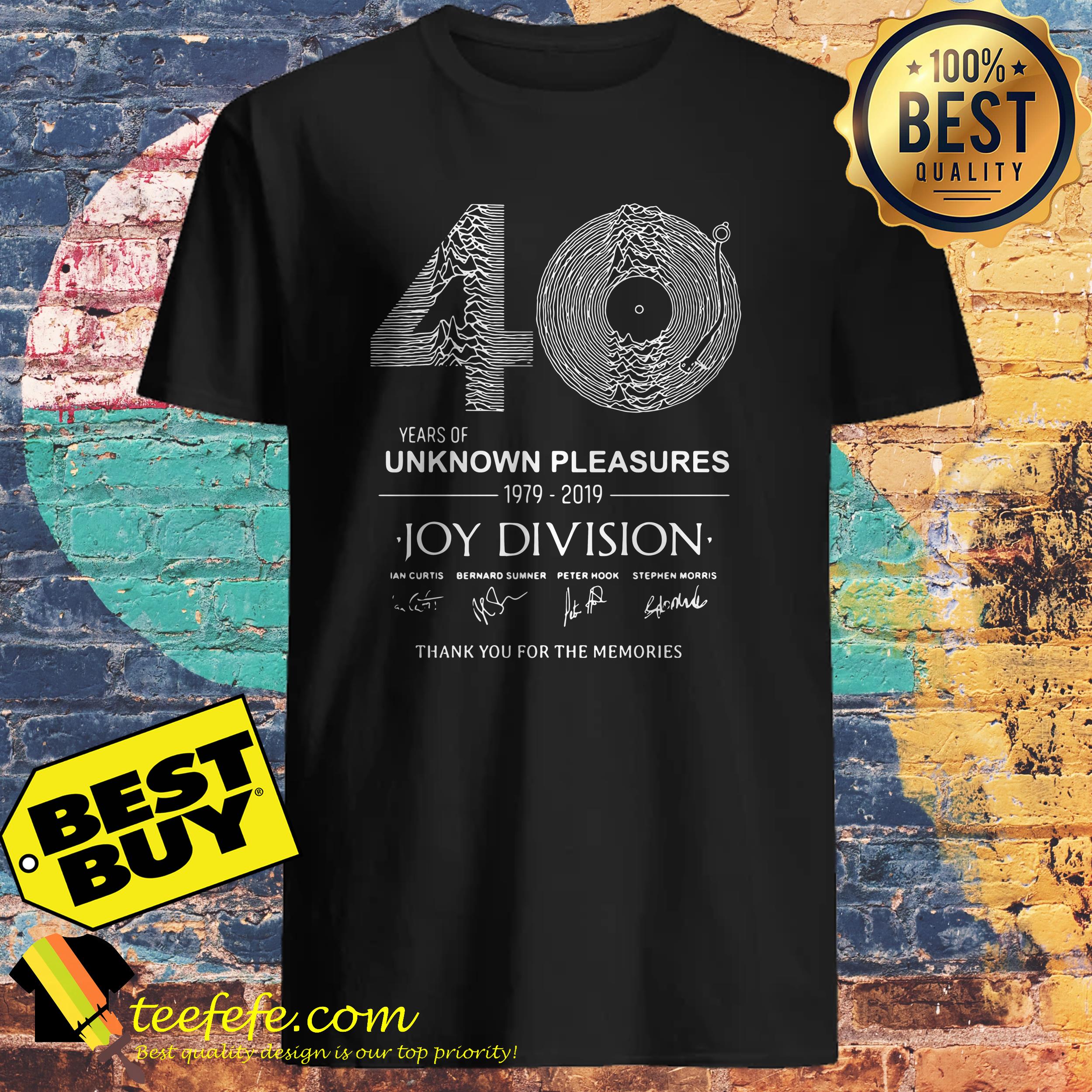 40 years of unknown pleasures 1979-2019 joy division thank you for the memories shirt