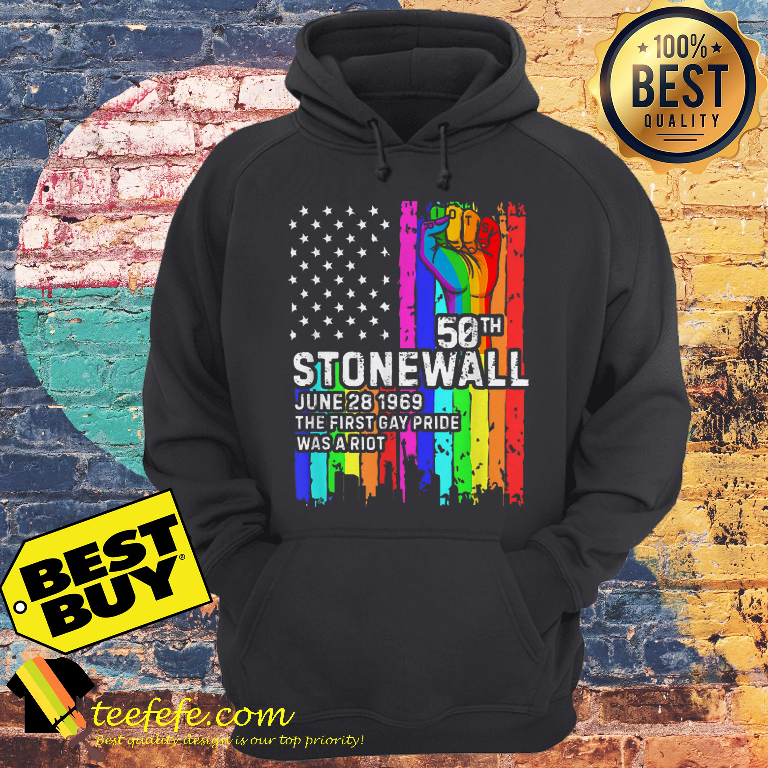 50th Stonewall June 28 1969 The First gay Pride Was A Riot LGBT Rainbow Flag American hoodie