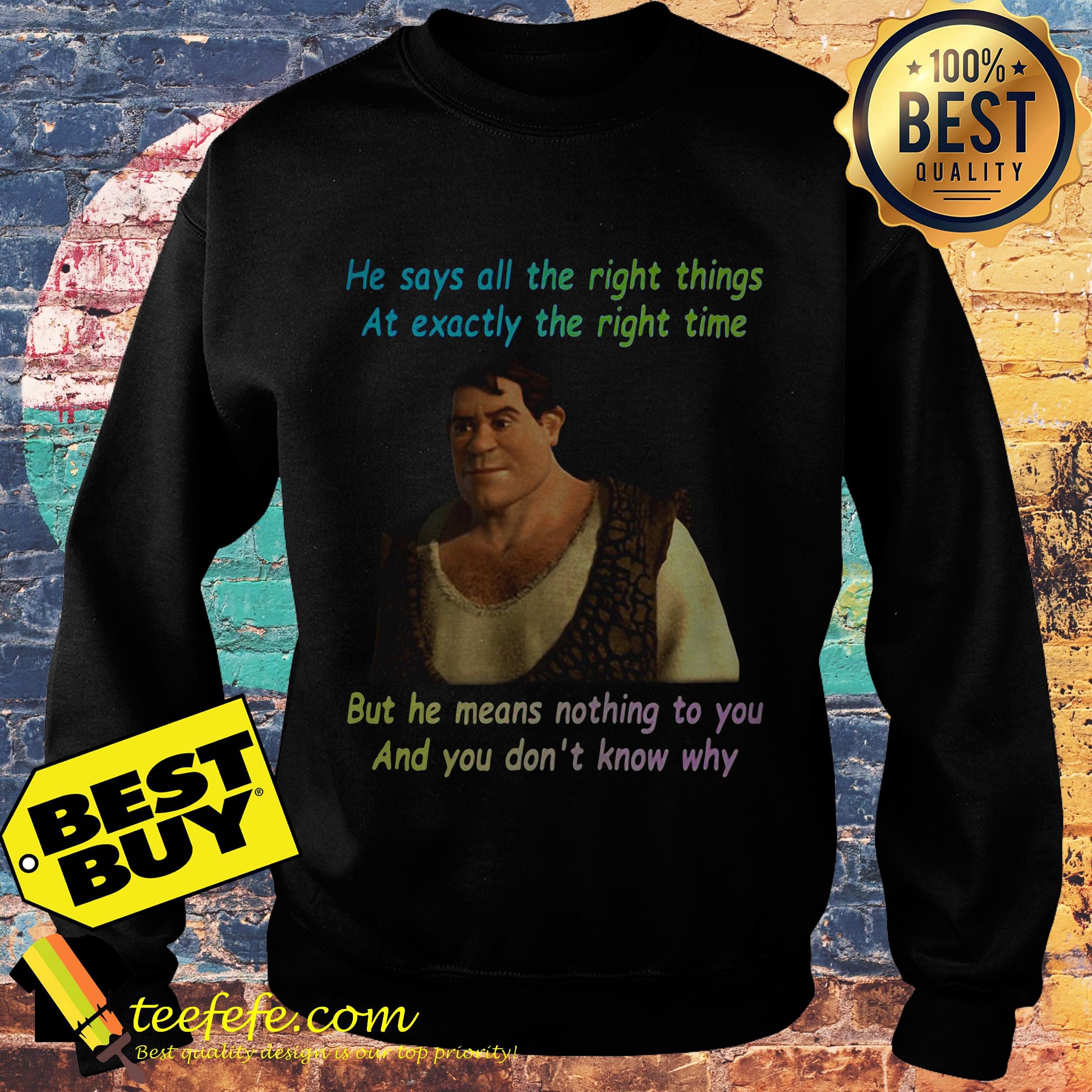 He Says All The Right Things At Exactly The Right Time Shrek sweatshirt