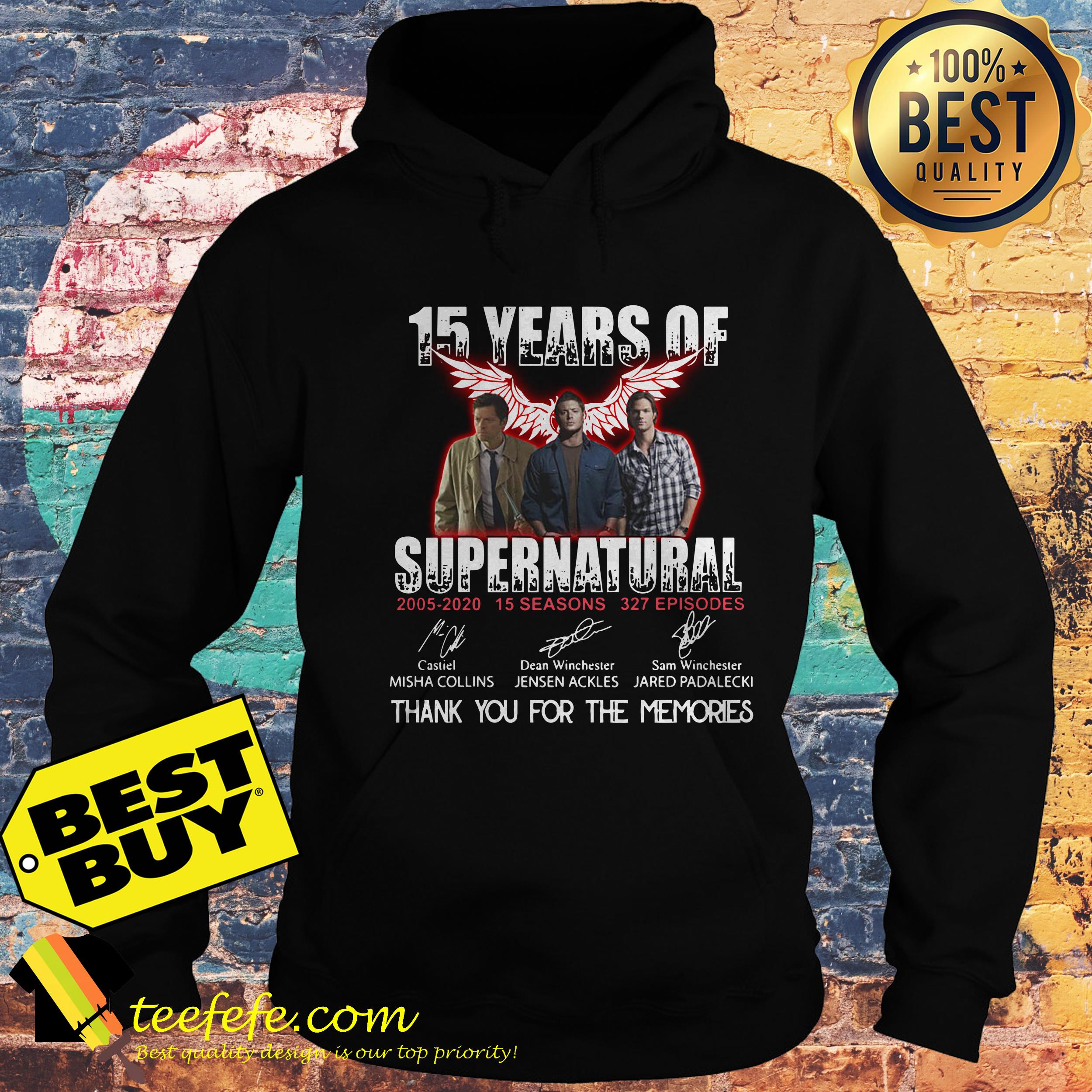 15 Years of Supernatural all signature thank you for the memories hoodie