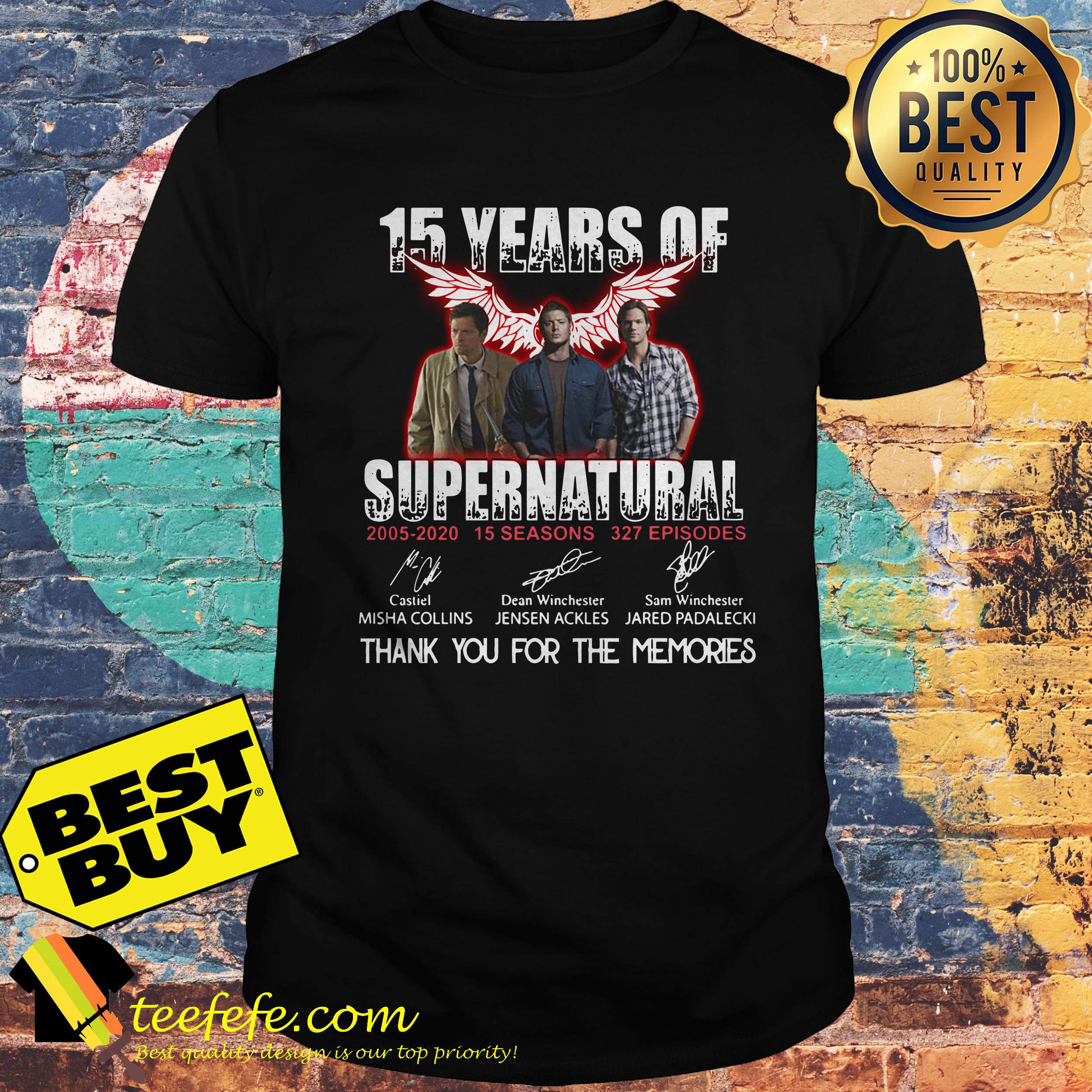 15 Years of Supernatural all signature thank you for the memories shirt