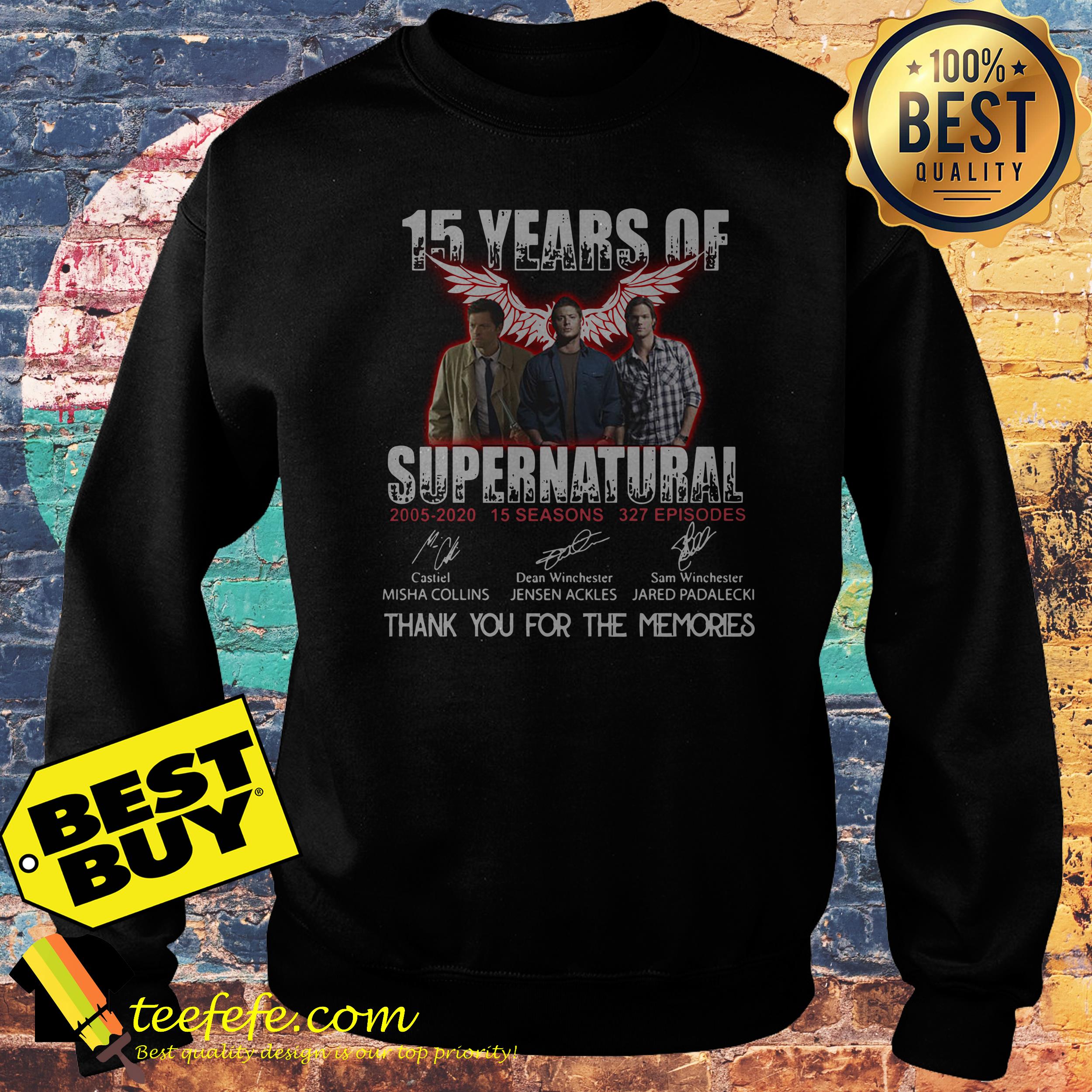 15 Years of Supernatural all signature thank you for the memories sweatshirt