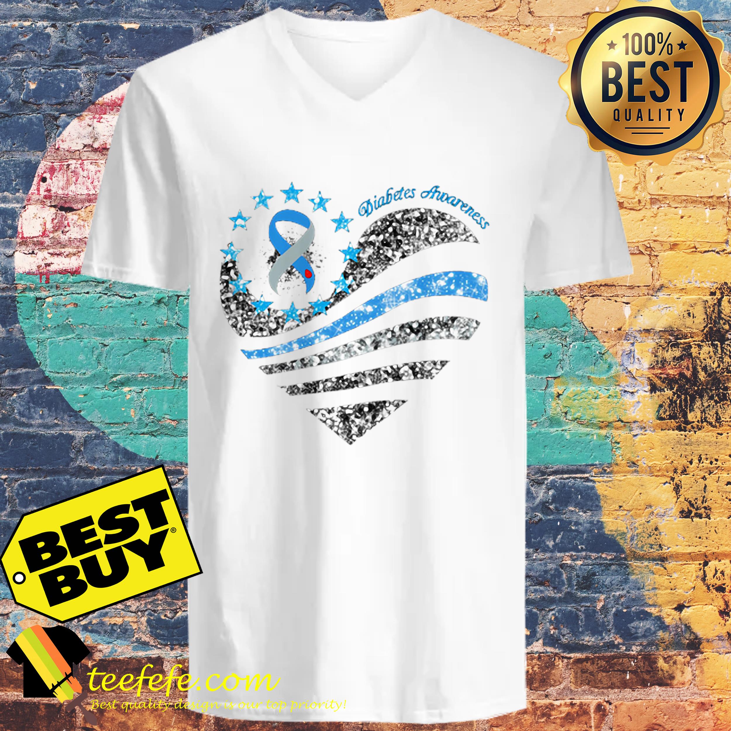 Glitter Diabetes Awareness Betsy Ross heart v neck
