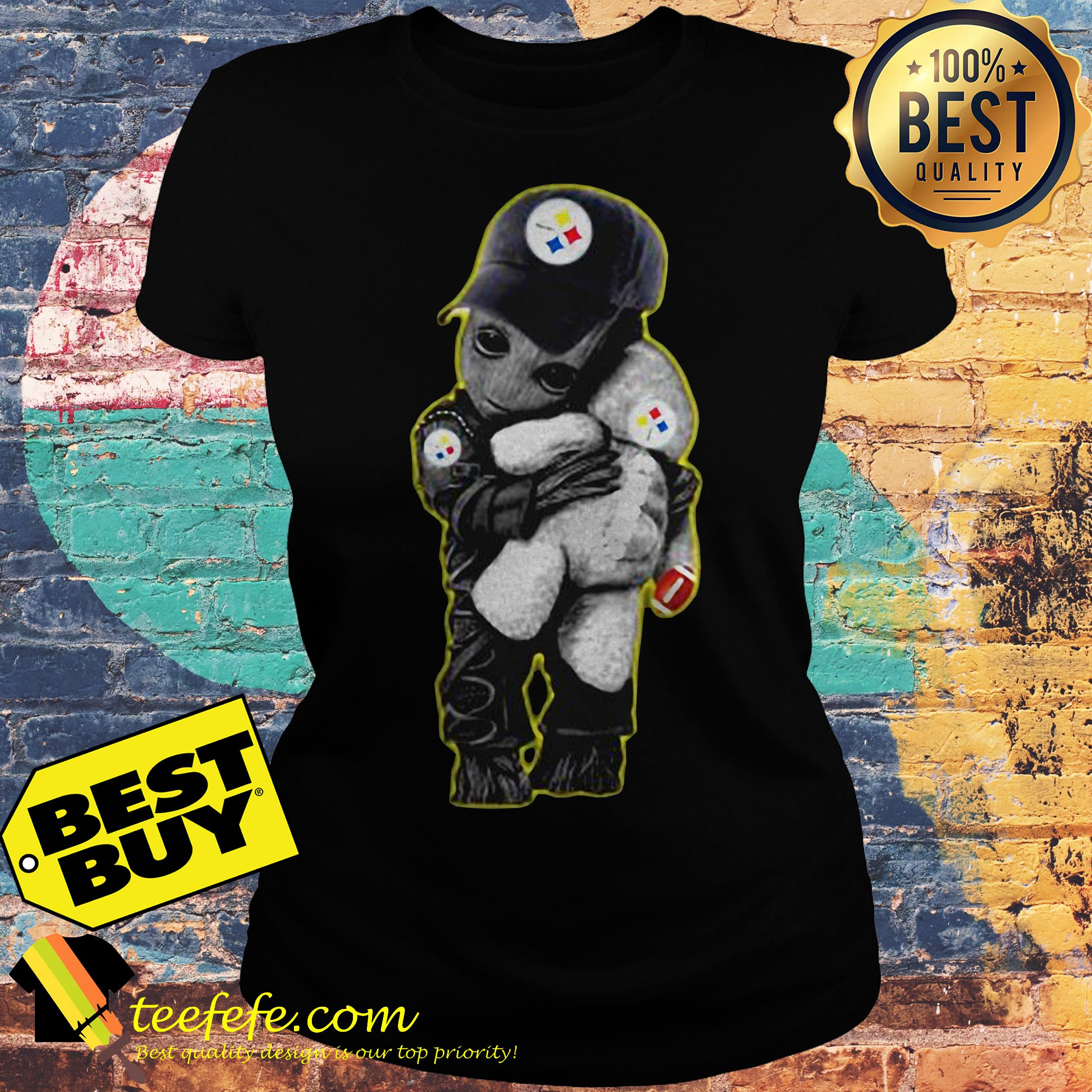 Steelers Baby Groot hug Teddy Bears ladies tee