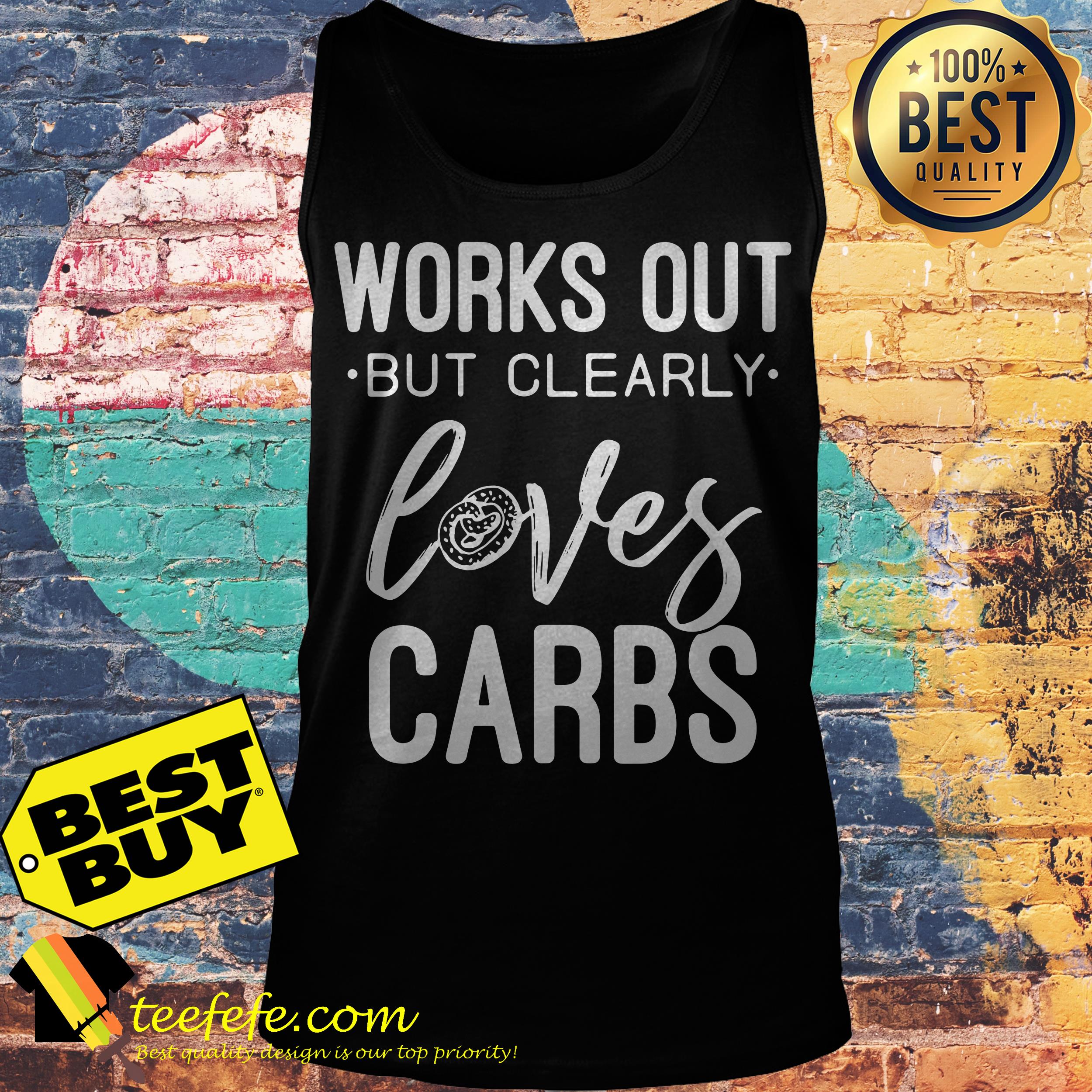 Works out but clearly loves Carbs tank top