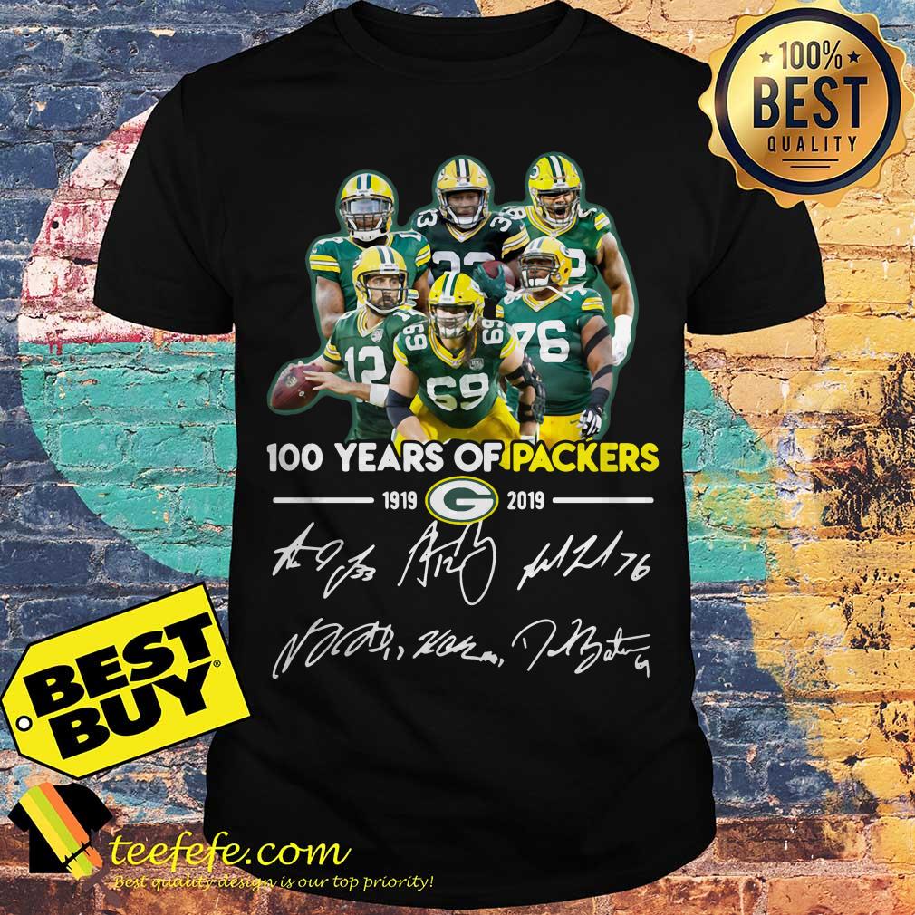 100 years of Green Bay Packers 1919-2019 thank you for memories Signatures shirt