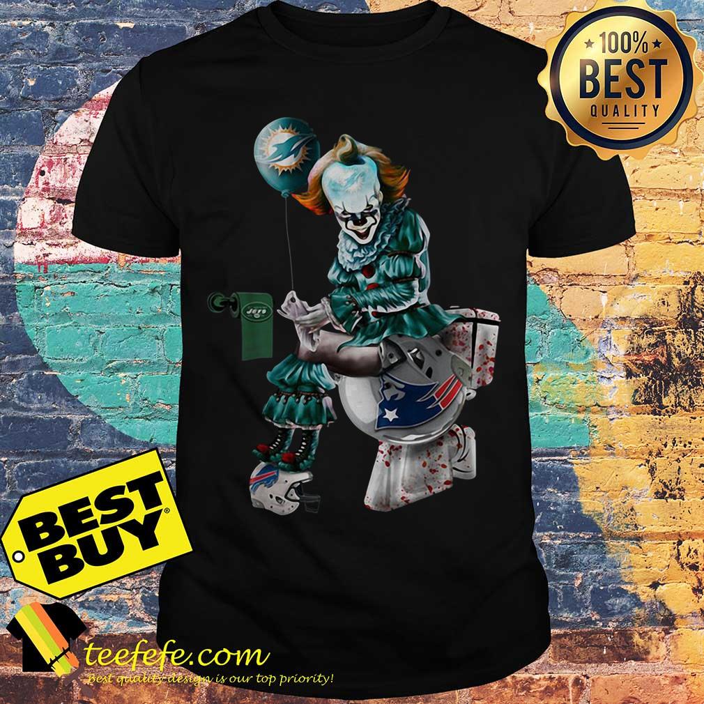 Pennywise Miami Dolphins, Buffalo Bills, New York Jets and New England Patriots toilet Halloween shirt