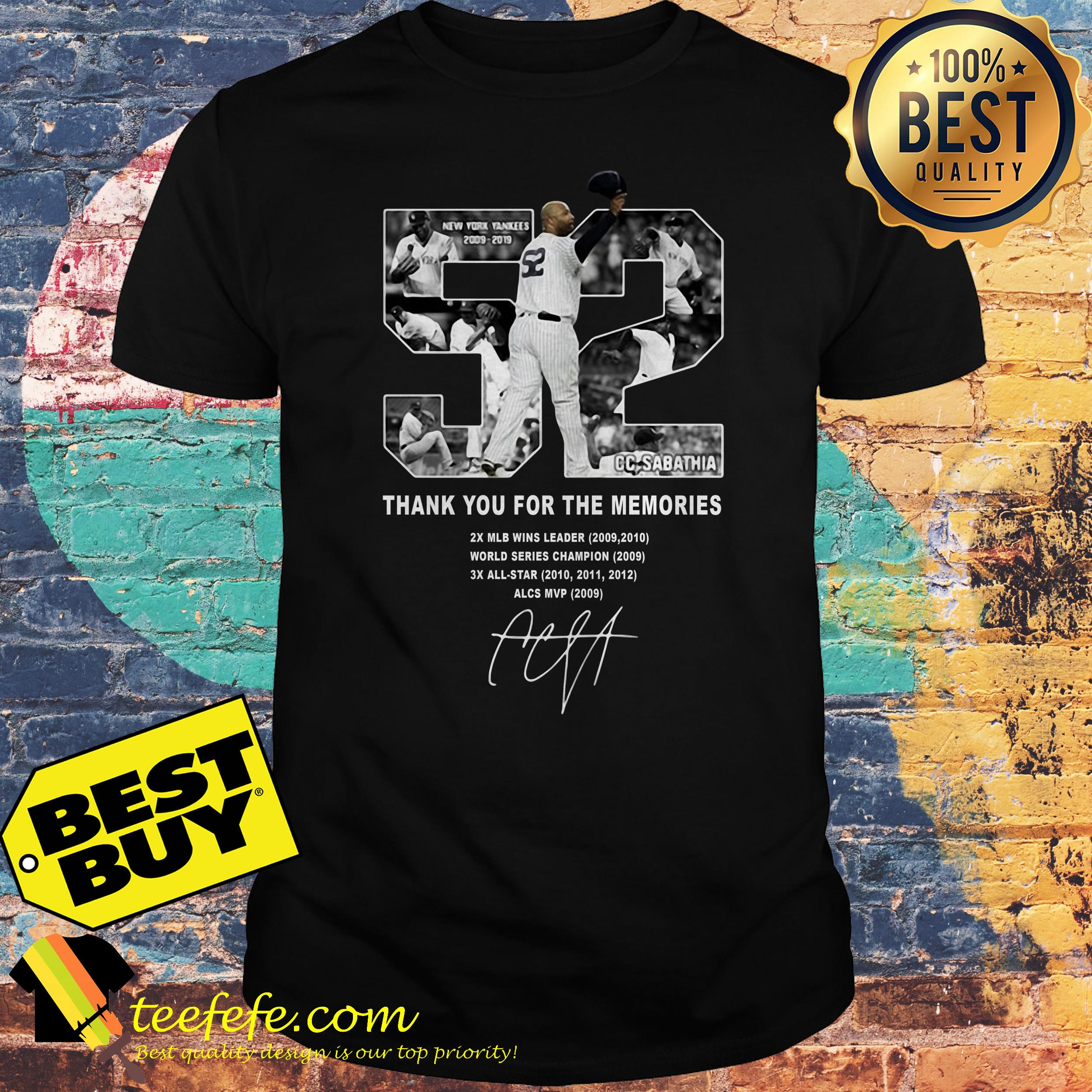 52 New York Yankees CC Sabathia thank you for the memories signature shirt