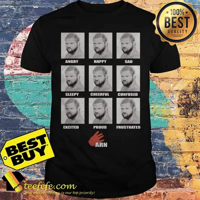 Expressions of Arn angry happy sad sleepy cheerful confused excited proud frustrated shirt