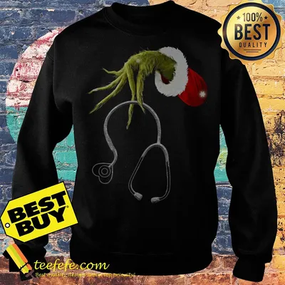 Grinch hand Nurse Stethoscope Love Heartbeat Christmas shirt