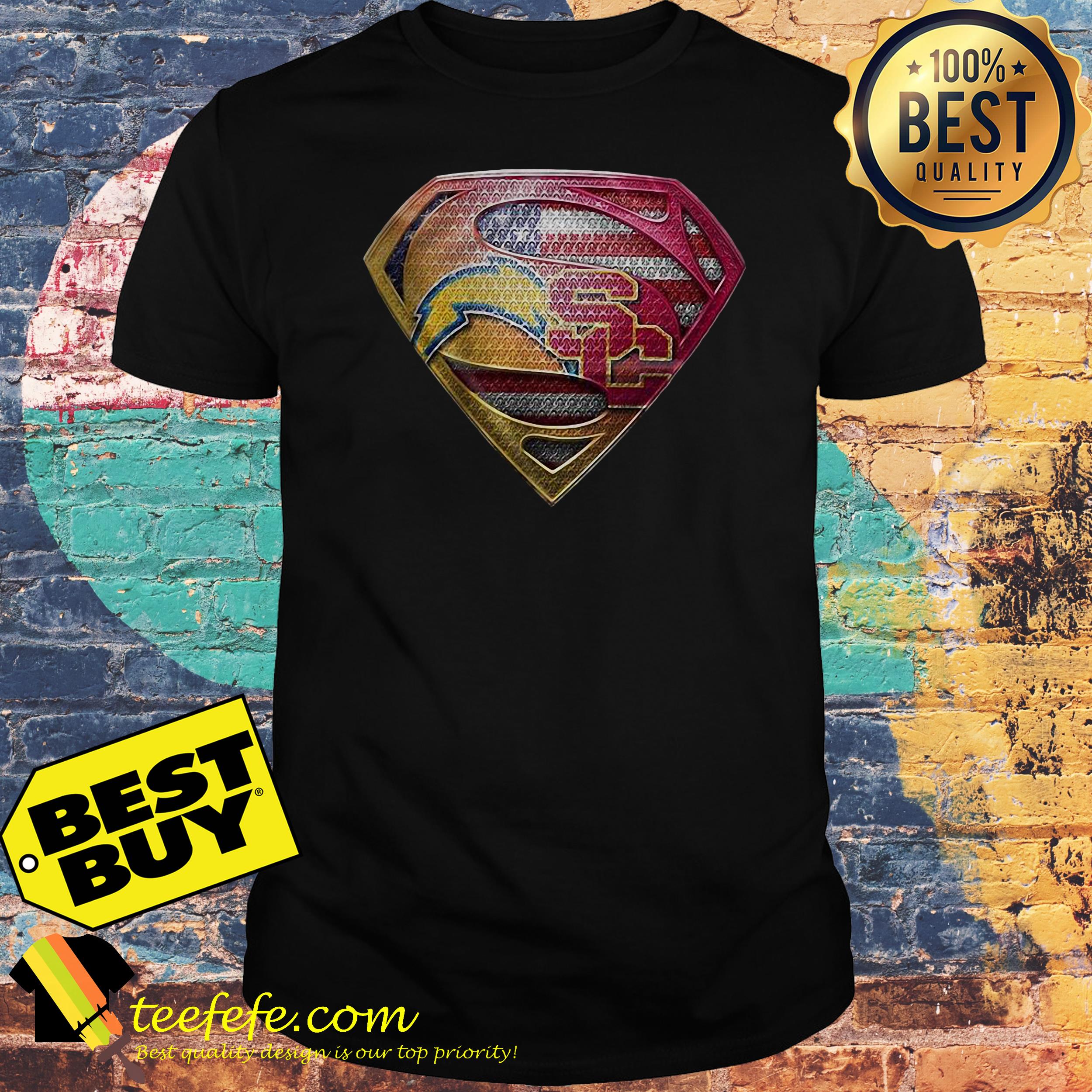 Los Angeles Chargers and USC Trojans American flag Superman shirt Los Angeles Chargers and USC Trojans American flag Superman shirt