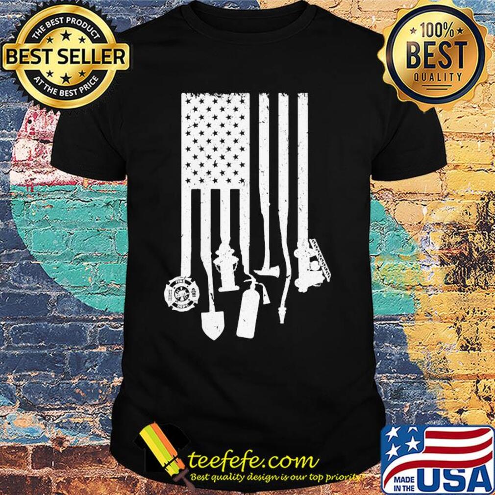 American flag veteran with firefighter shirt