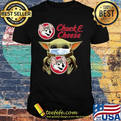 Baby Yoda face mask hug Chuck and Cheese shirt