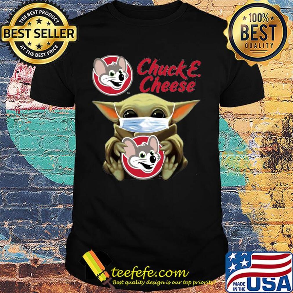Baby Yoda face mask hug Chuck and Cheese shirt