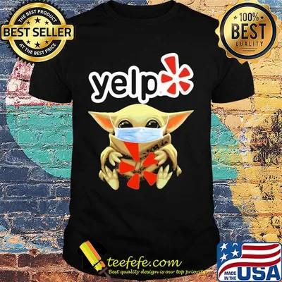 Baby Yoda face mask hug Yelp shirt