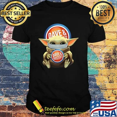 Baby Yoda hug Dave & Buster's mask shirt
