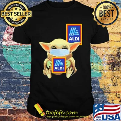 Baby Yoda mask hug Aldi shirt