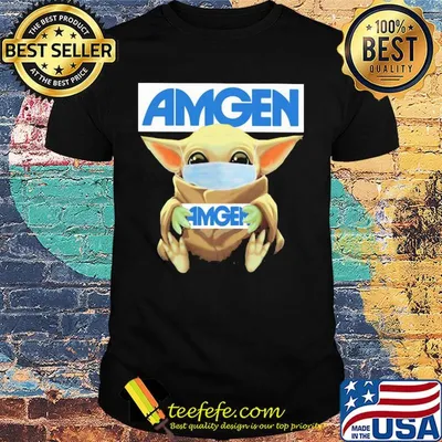 Baby Yoda mask hug Amgen shirt