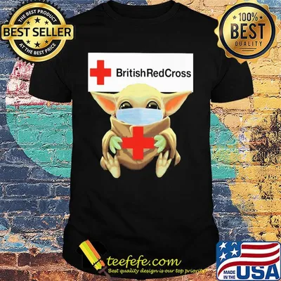 Baby Yoda mask hug British Red Cross shirt