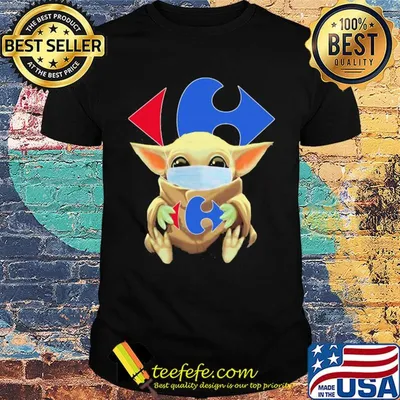 Baby Yoda mask hug Carrefour market shirt