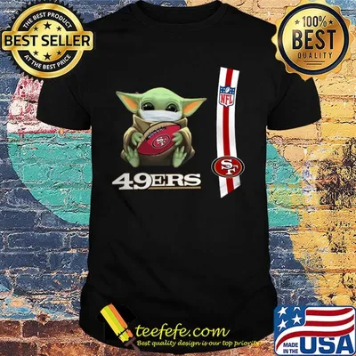 Baby yoda mask hug San Francisco 49ers ball NFL shirt