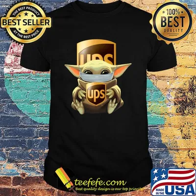 Baby Yoda mask hug UPS shirt