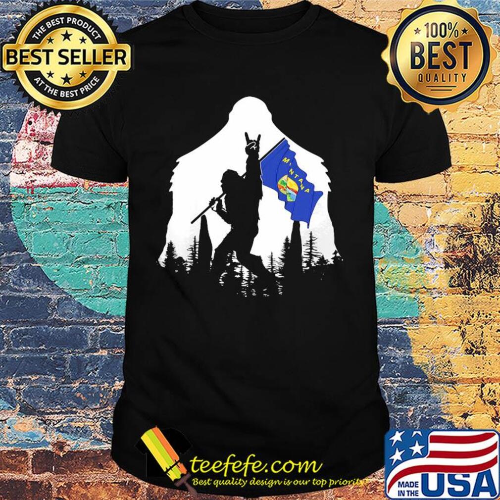 Bigfoot rock and roll montana flag in the forest shirt Bigfoot rock and roll montana flag in the forest shirt