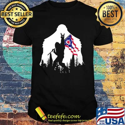 Bigfoot rock and roll ohio flag in the forest shirt