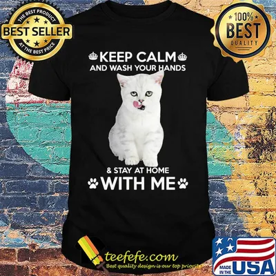Cat keep calm and wash your hands and stay at home with me shirt