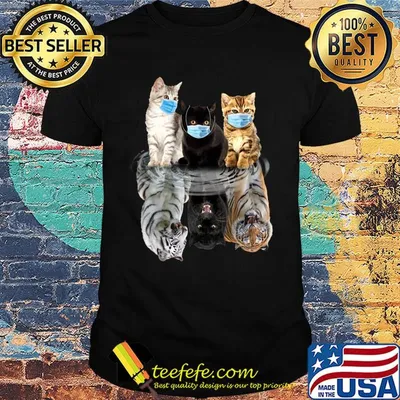 Cats Face Mask Water Mirror Reflection Tigers Shirt