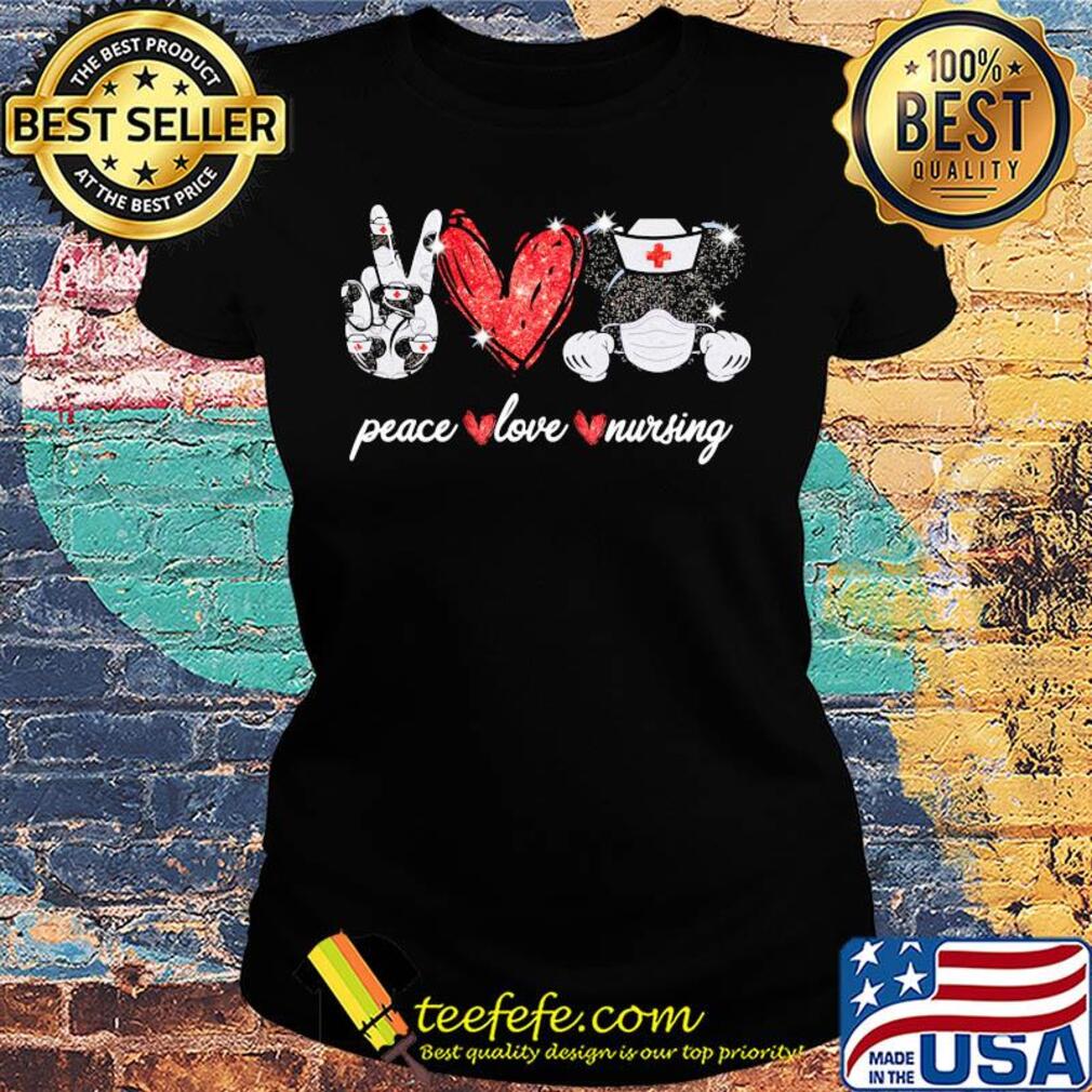 Diamond Peace love nursing Mickey mouse s Ladies tee Diamond Peace love nursing Mickey mouse s Ladies tee