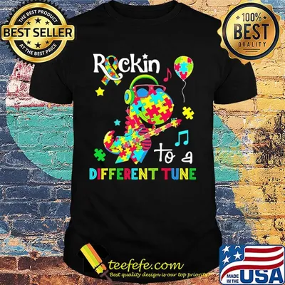 Dinosaur T Rex Rockin to a different tune Autism awareness shirt