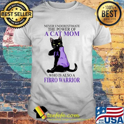 Never underestimate the power of a cat mom who is also a fibro warrior cancer awareness shirt