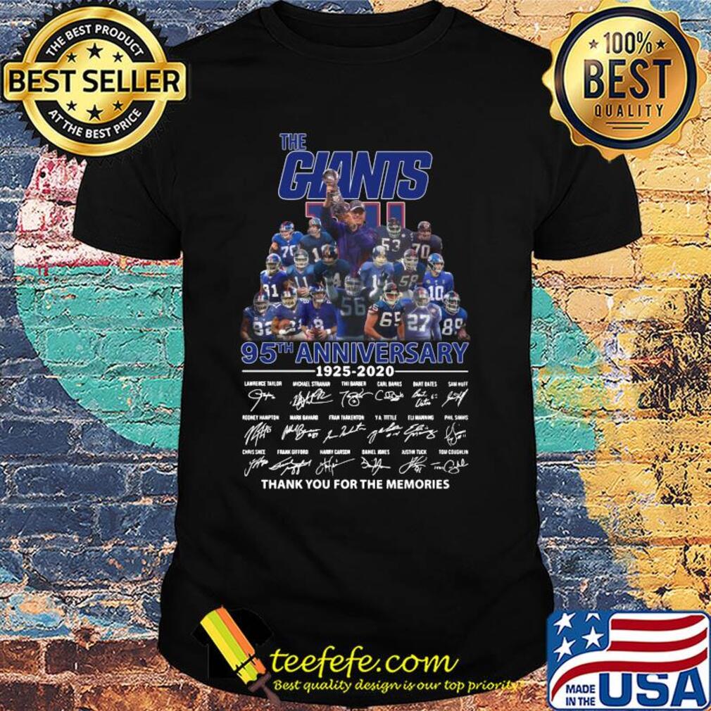 The New York Giants 95th anniversary 1925-2020 signature thank you for the memories shirt