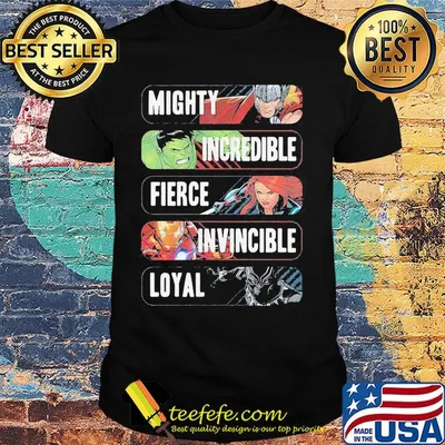 Avenger adjectives marvel comics mighty incredible fierce invincible loyal shirt