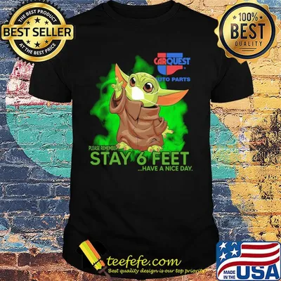 Baby Yoda face mask Carquest auto parts shirt