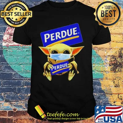 Baby Yoda face mask hug Perdue shirt