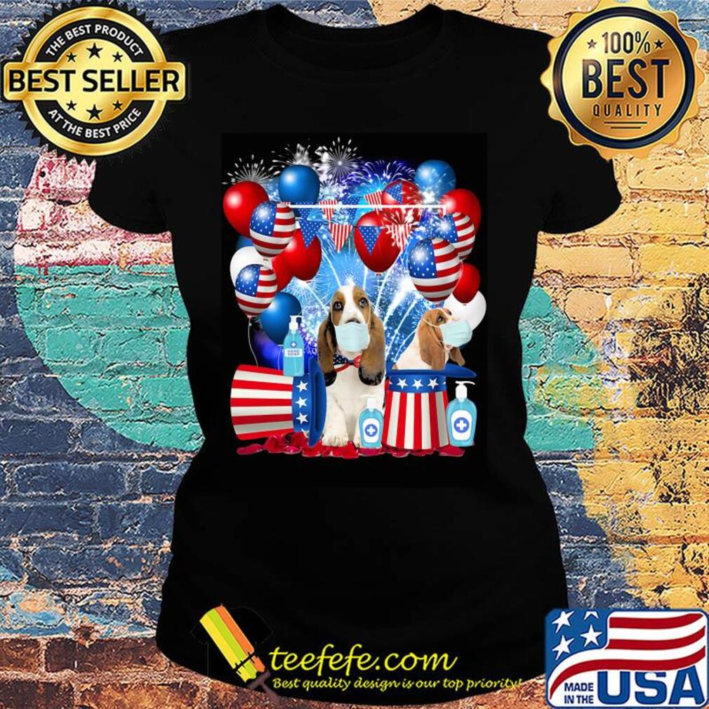 Basset hound happy independence day mask soap firework balloon american flag s Ladies tee Basset hound happy independence day mask soap firework balloon american flag s Ladies tee
