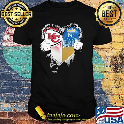 Blood inside kansas city chiefs and kansas city royals heart shirt