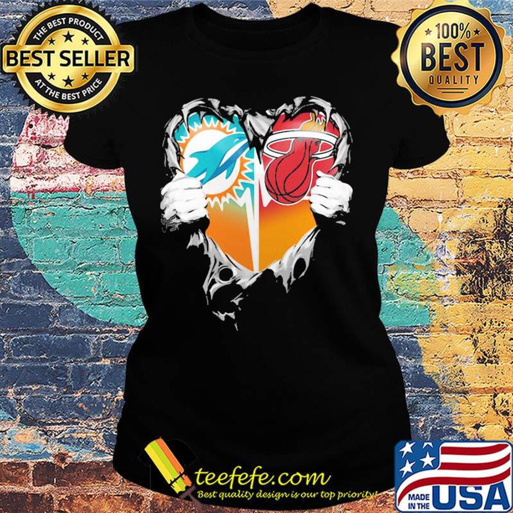 Blood inside miami dolphins vs miami heat heart s Ladies tee Blood inside miami dolphins vs miami heat heart s Ladies tee