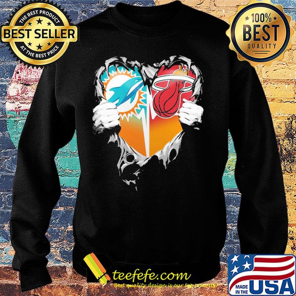 Blood inside miami dolphins vs miami heat heart s Sweater Blood inside miami dolphins vs miami heat heart s Sweater