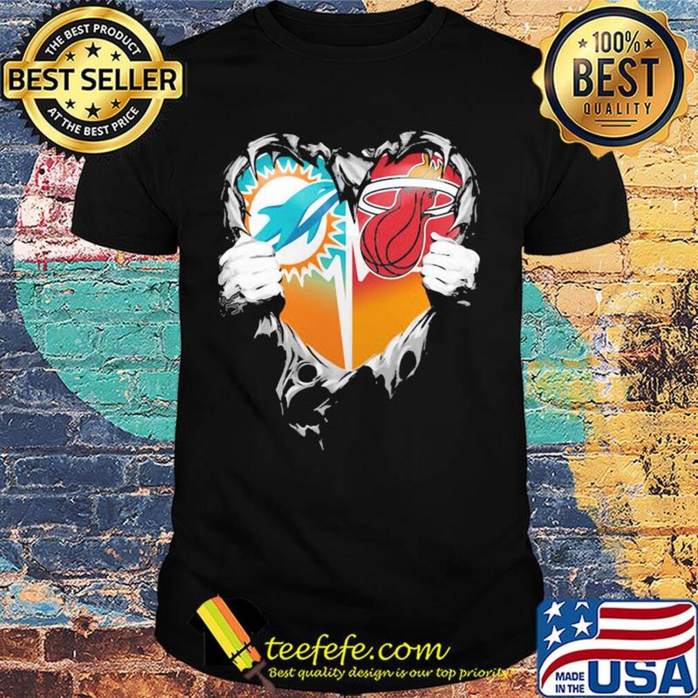 Blood inside miami dolphins vs miami heat heart shirt