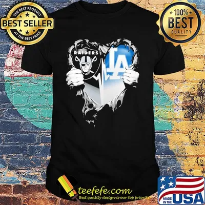 Blood inside oakland raiders and los angeles dodgers heart heartbeat shirt