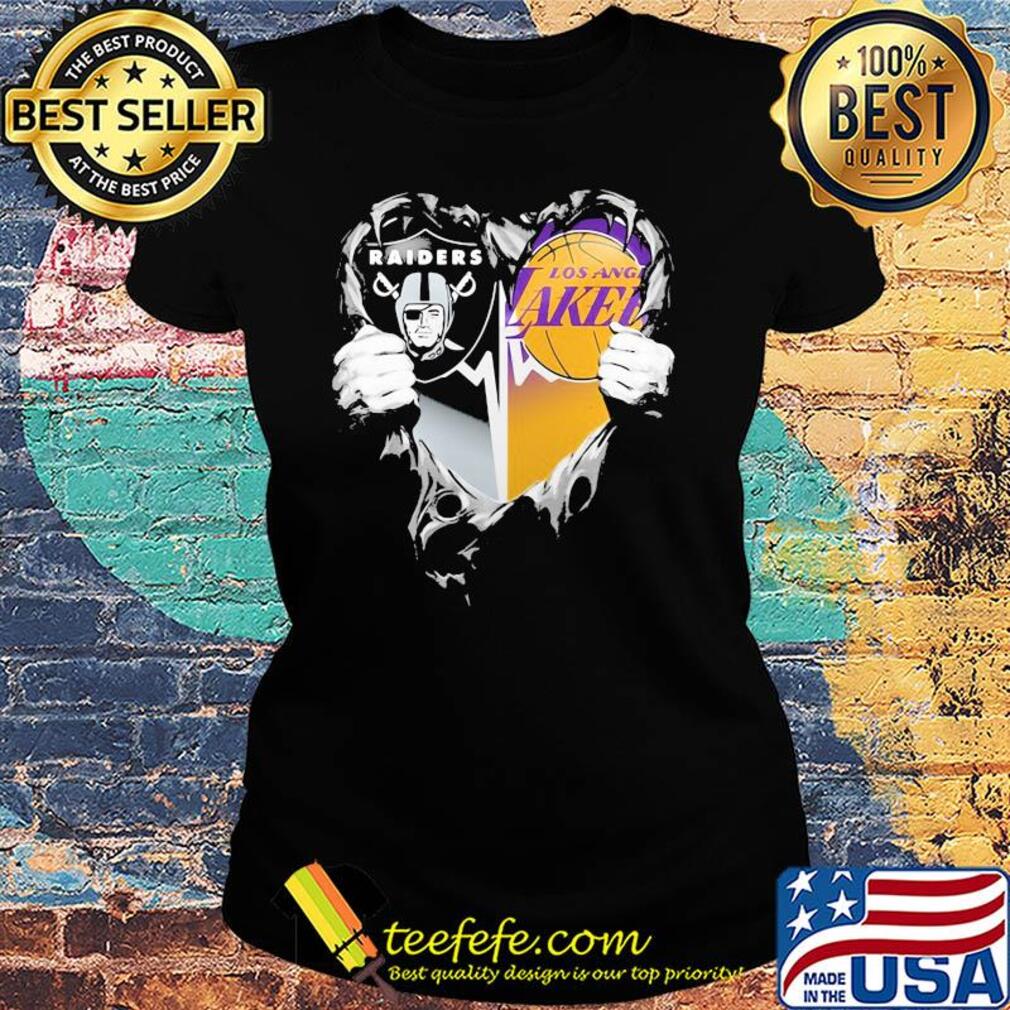 Blood inside oakland raiders and los angeles lakers heart heartbeat s Ladies tee Blood inside oakland raiders and los angeles lakers heart heartbeat s Ladies tee