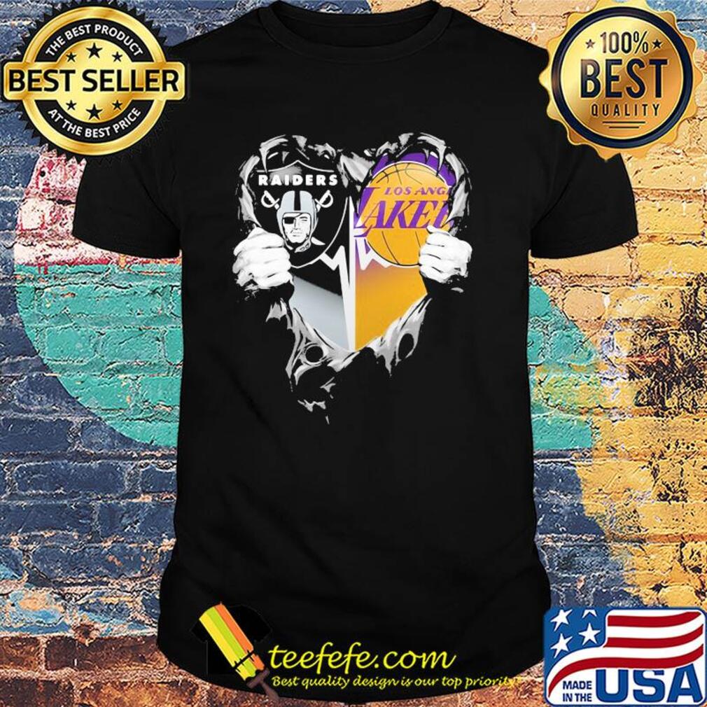 Blood inside oakland raiders and los angeles lakers heart heartbeat shirt Blood inside oakland raiders and los angeles lakers heart heartbeat shirt