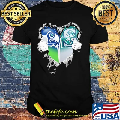 Blood inside seattle seahawks and seattle mariners heart heartbeat shirt