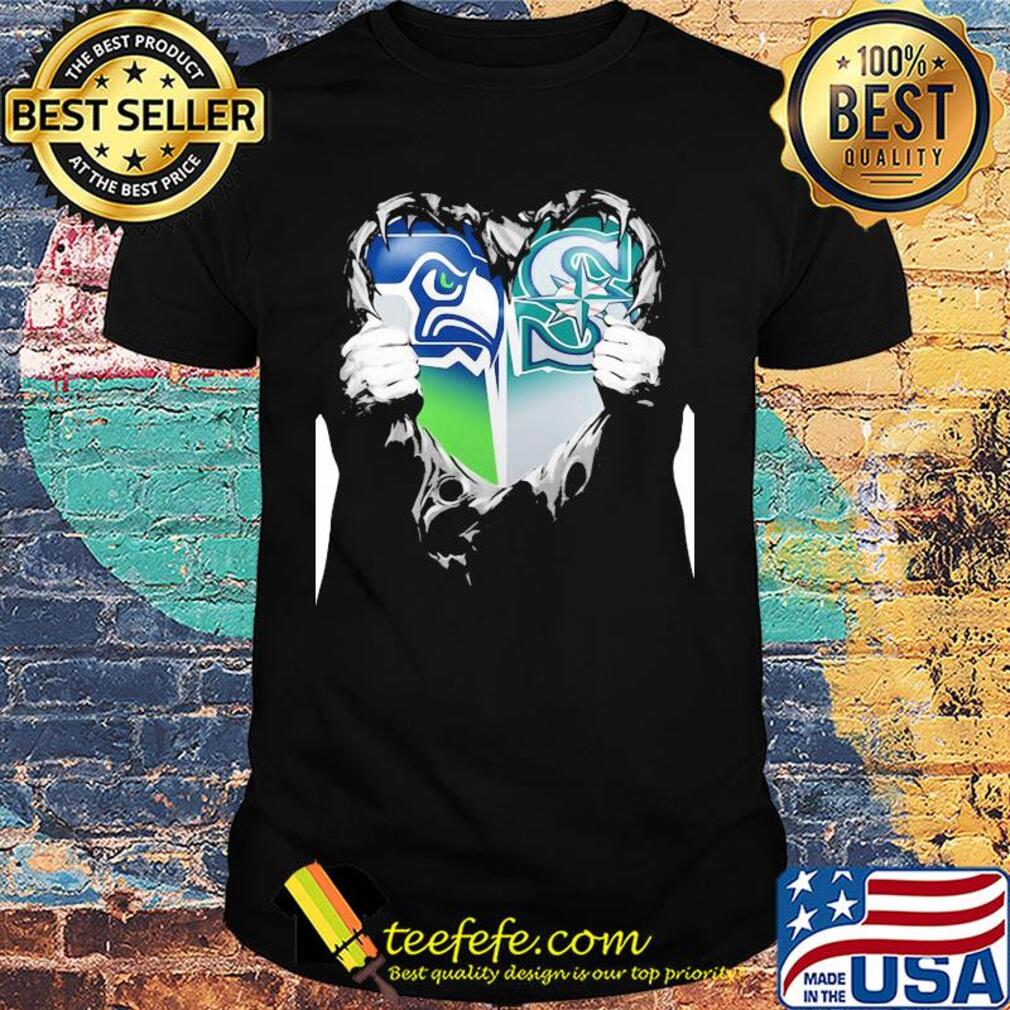 Blood inside seattle seahawks and seattle mariners heart shirt