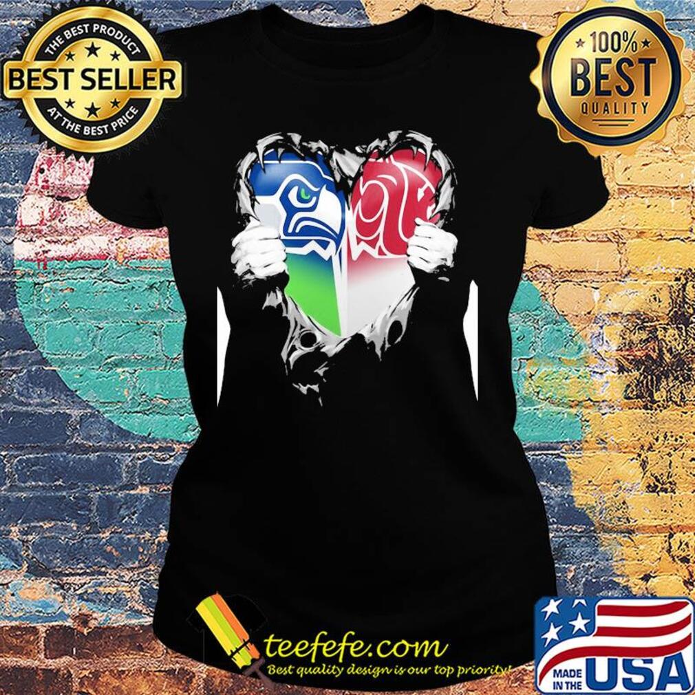 Blood inside seattle seahawks and washington state cougars heart s Ladies tee Blood inside seattle seahawks and washington state cougars heart s Ladies tee