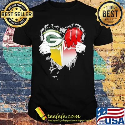 Blood insides green bay packers and wisconsin badgers heart heartbeat shirt