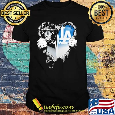 Blood insides oakland raiders and los angeles dodgers heart shirt